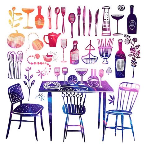 Dining Table Flat Vector Lin Set Illustration High Quality Premium Ai