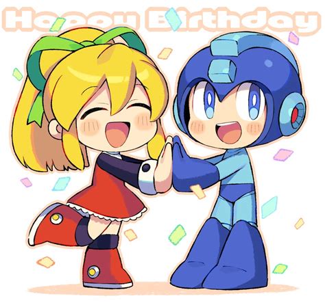 ロックマン キャラクター ロールちゃん ロックマン 「ロックマンお誕生日おめでとう～ 」 ぱにぱにのイラスト