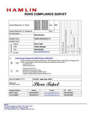 Fillable Online Rohs Compliance Survey Bhamlinbbcomb Fax Email Print