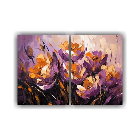 Cuadro Dise O Perspectiva Morado Y Dorado Flores En Lienzo Decocuadros