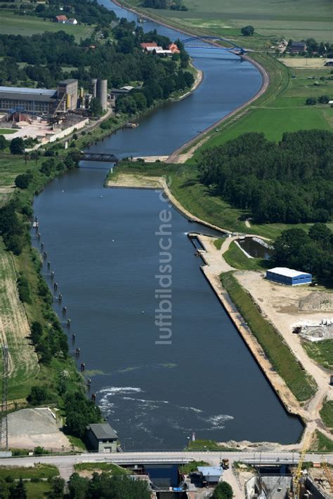 Luftaufnahme Elbe Parey Baustelle Schleuse Zerben und Zerbener Brücke