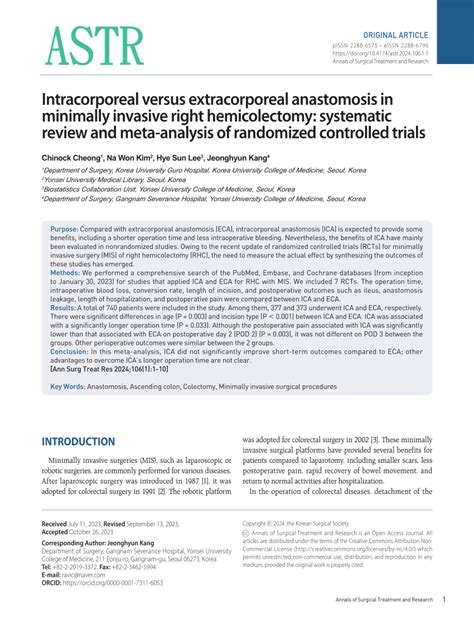 PDF Intracorporeal Versus Extracorporeal Anastomosis In Minimally