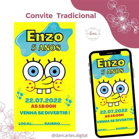 Convite Digital Tema Bob Esponja Elo Produtos Especiais