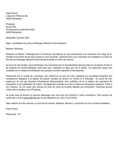 Exemple de lettre de motivation pour étudiant e Jobseeker