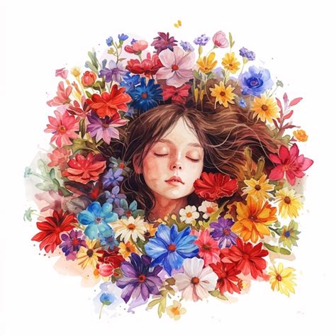 Ni A Durmiendo En Flores Pintura A La Acuarela Vector Premium