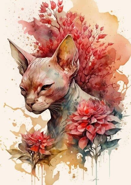 Art De Chat Sphinx Aquarelle Vibrant Et Coloré Vecteur Premium