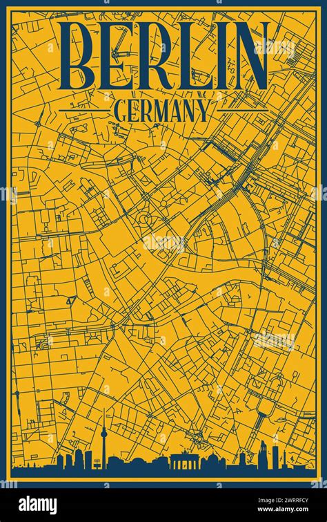 Hand Drawn City Road Network And Skyline Poster Of The Downtown Berlin