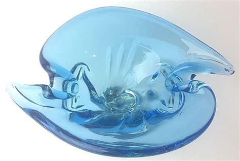 Stunning Chalet Lorraine Blue Art Glass Sculpture Ashtray Dish Vase Canada Chaletlorraine