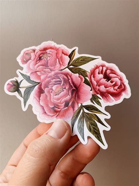 Pink Peony Vinyl Sticker Peony Bouquet Sticker Ipad Floral Etsy