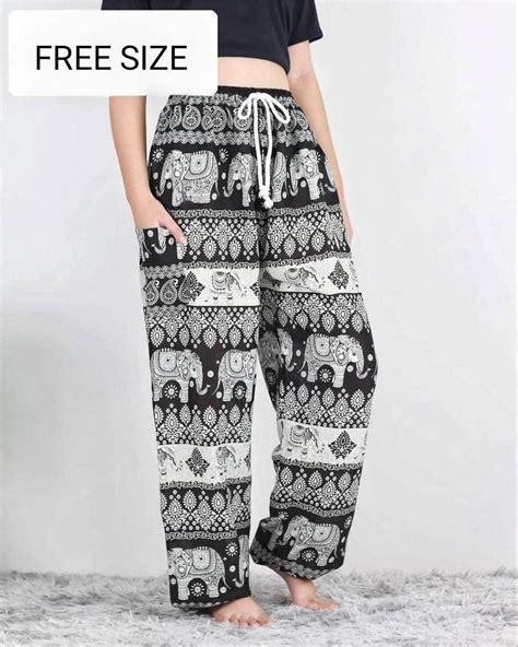 Unisex Thai Elephant Pants Harem Pants With Mandala In Two Tone Aladdin Pants In Soft Viscose