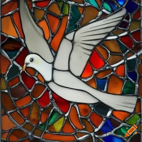 Stained Glass Window Depicting Holy Spirit As A Luminous Dove On Craiyon