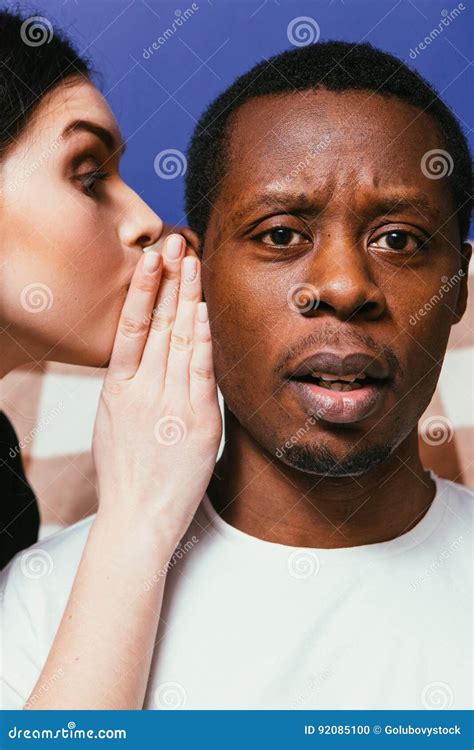 Gossip Woman Whisper On Man Ear Tell Secret Stock Photo Image Of