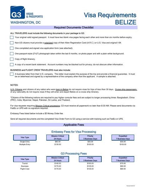 Visa Requirements Belize G3 Visas And Passports