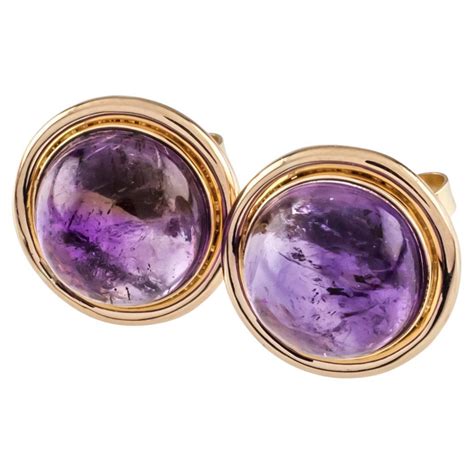 14k Yellow Gold Amethyst Cabochon Stud Earrings 2 20 Carat For Sale At