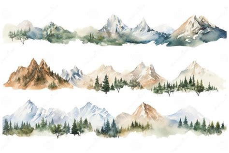 Rocky Mountains Clip Art Watercolor Illustration Stock Illustration