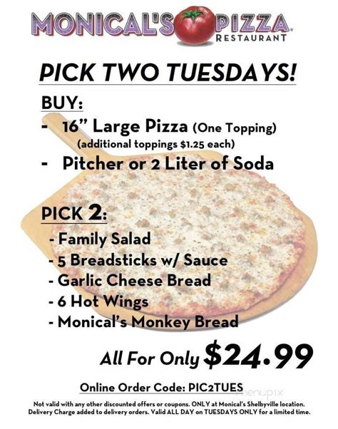 Menu Of Monical S Pizza In Shelbyville IL 62565