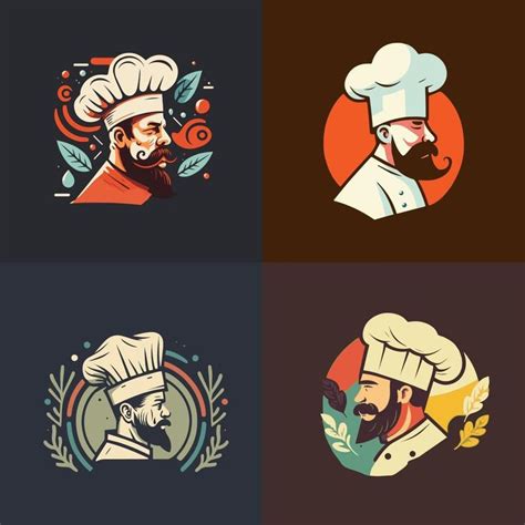 Four Different Logos With The Same Man In Chef S Hat And Beards On Them