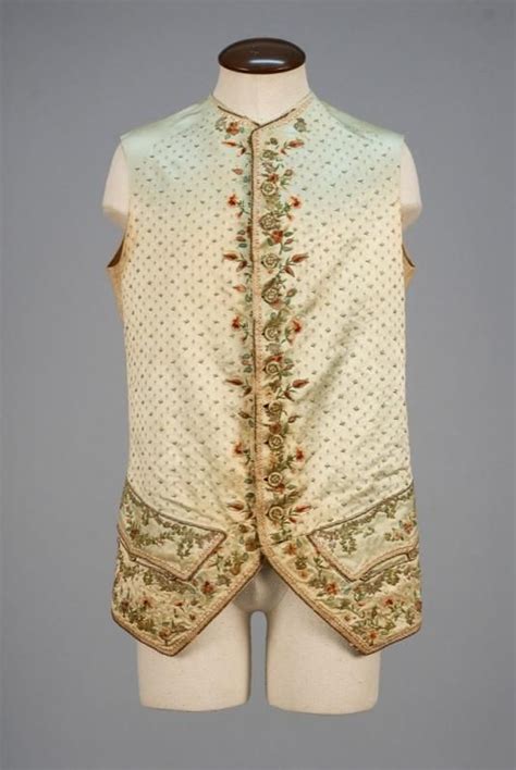 Waistcoat 1750 1770 Pale Celadon Silk Satin The Floral Decoration In