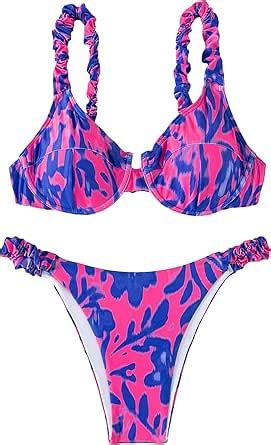 Amazon Shenhe Women S Two Piece Cherry Print High Cut Underwire Triangle Bikini Swimsuit