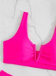 Swim Basics Summer Beach Plain V Neck Bikini Set Shein Usa