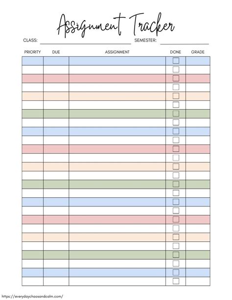 Free Printable Assignment Trackers For Students