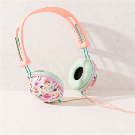 Ankit Pastel Peach Floral Stylish Over Ear Headphones for Girls