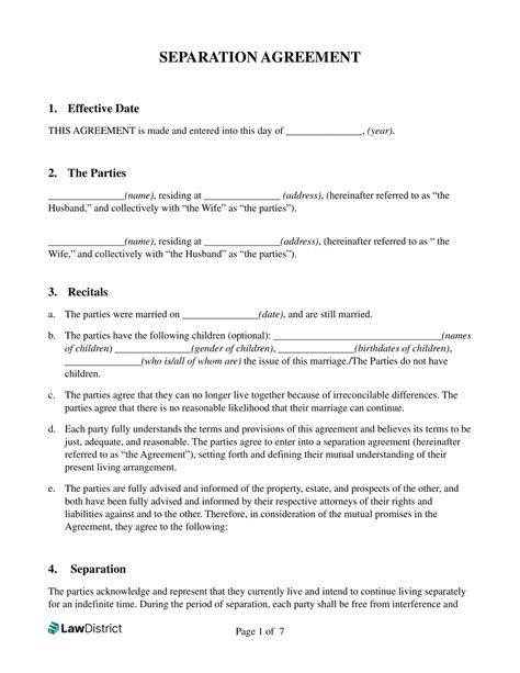 Free Printable Separation Agreement Templates [pdf Word]