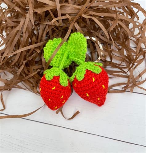 Crochet Strawberry Keychain Cute Strawberry Keychain Etsy