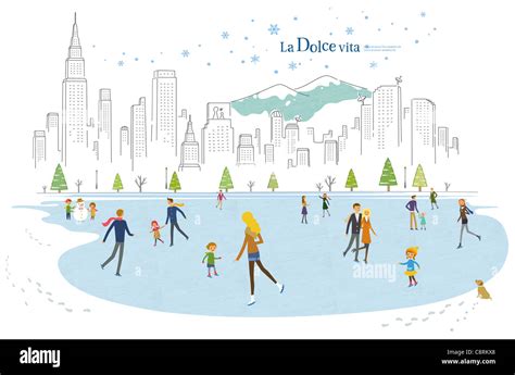 People Doing Ice Skating On Frozen Pond Stock Photo Alamy