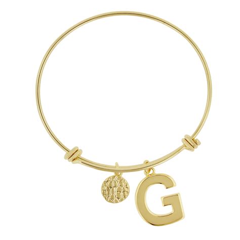 Superjeweler G Initial Expandable Wire Bangle Bracelet In Yellow Gold