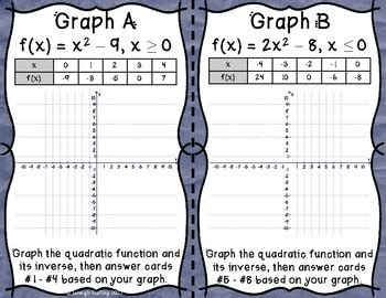 Key Features Of Quadratic Functions And Their Inverses Task Cards Ar B