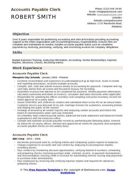 Accounts Payable Clerk Resume Samples Qwikresume