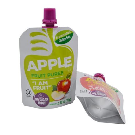 Pure Puree Juice Packaging Stand Up Spout Pouch With Lids Custom