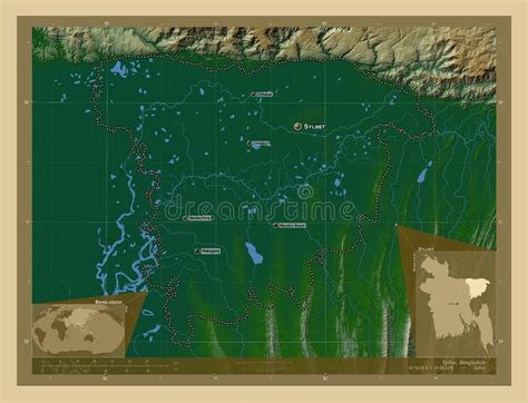 Sylhet Bangladesh Physical Labelled Points Of Cities Stock Image