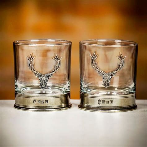 English Pewter Co Pair Of Stag Whisky Glass Tumblers