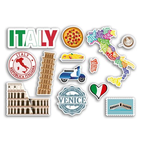 A5 Sticker Sheet Italy Landmarks Vinyl Stickers Italian Rome Venice Map