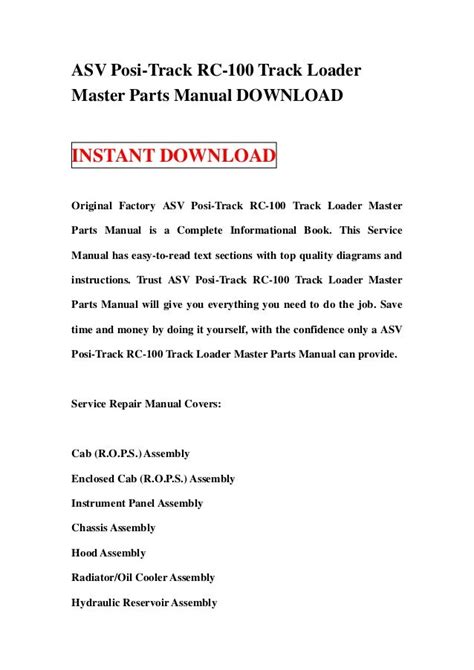 Asv Posi Track Rc 100 Track Loader Master Parts Manual Download