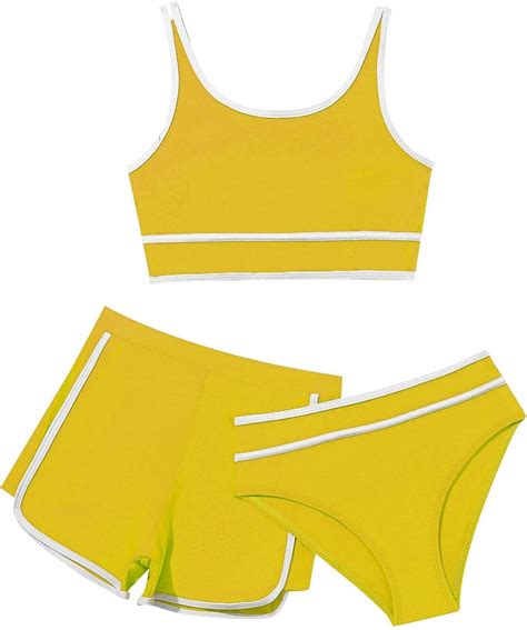 Generisch Mädchen Bikini Set 3er Sommer Badeanzüge Kinder Dreiteilig Tankini Mit Einfarbig