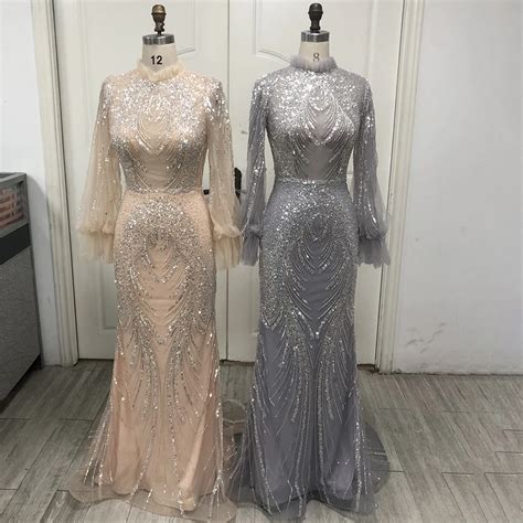 Serene Hill Grey Mermaid Elegant High Neck Evening Dresses Gowns 2022