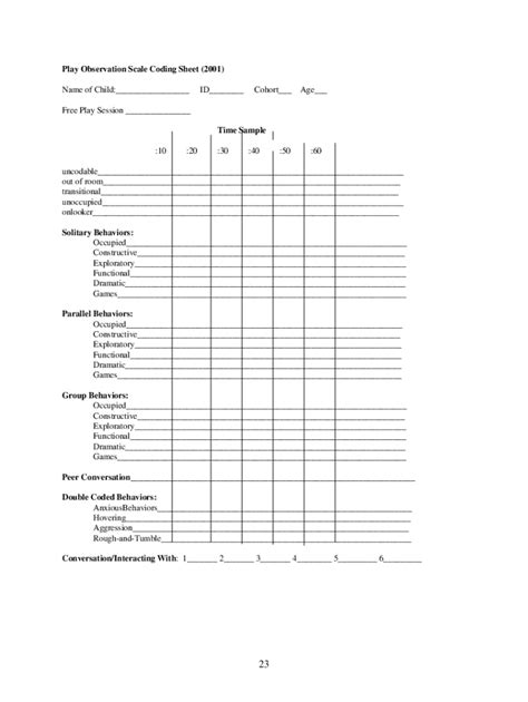 Play Observation Scale Fill Online Printable Fillable Blank