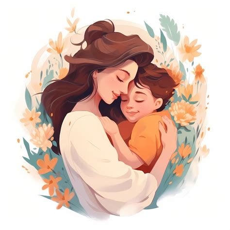 Ilustração da mãe segurando o filho bebê nos braços feliz dia das mães