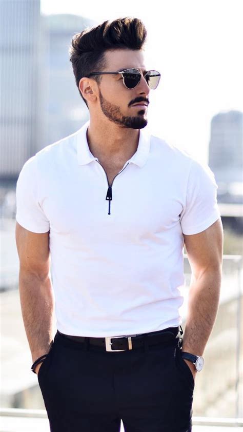 Pin By Tim Richter On Style In 2020 Polo Shirt Outfits White Polo Shirt Outfit Shirt Outfit Men