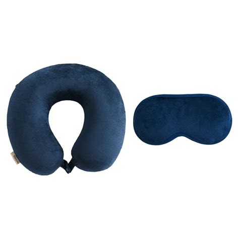 Aero Lux® Bon Voyage 2 Piece Travel Set Memory Foam Travel Neck Pillow And Eye Mask Navy Blue