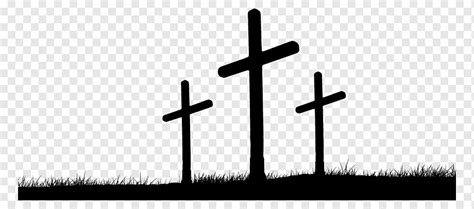 Three Black Crosses On Grass Field Hill Of Crosses Calvary Good Friday