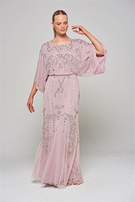 Christine Lilac Embellished Maxi Dress With Batwing Sleeves Frock And