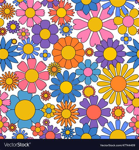 Groovy Flower Background Retro Hippy 70s Seamless Vector Image