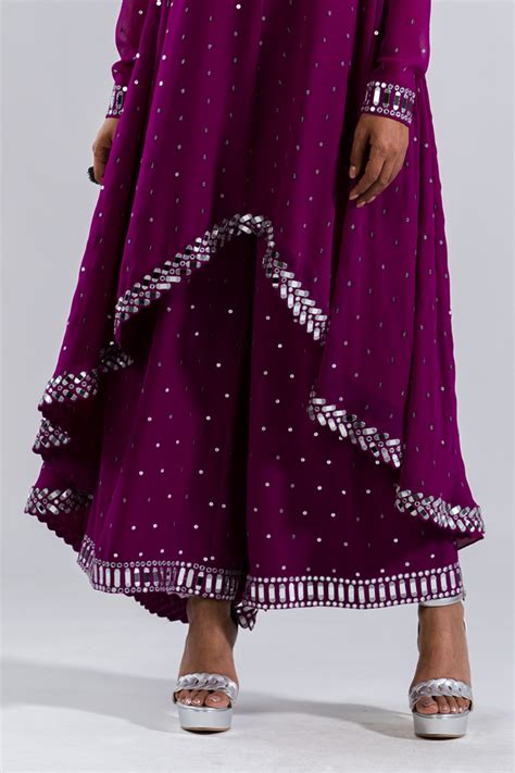 Buy Wine Kurta And Palazzo Georgette Inner Silk Blend Embroidery