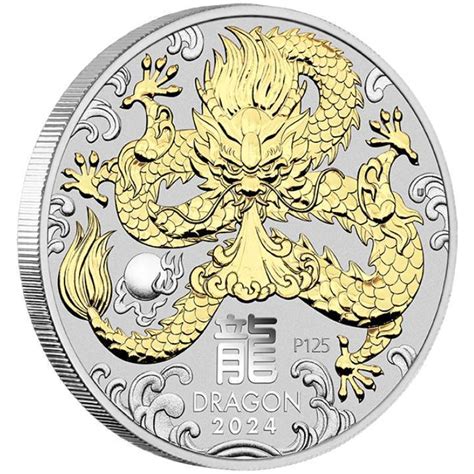 Dollar Lunar Iii Dragon Drache Australien Oz Silber Gilded