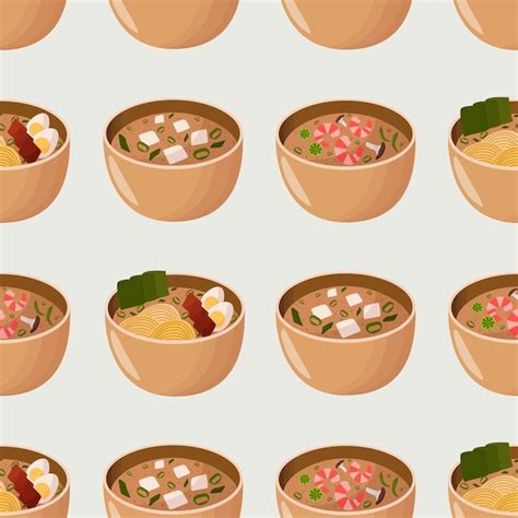 Premium Vector Seamless Pattern With Japanese Soups Miso Soup