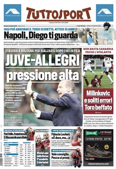 Prima Pagina Tuttosport Juve Allegri Pressione Alta Pianeta Milan